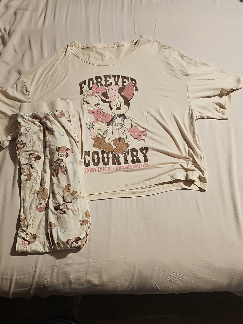 Disney Cream and Pink Daisy Duck & Minnie Mouse Pajama Set